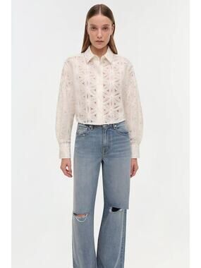 Simkhai Anders Soutache Floral Embroidered Shirt in Ivory L